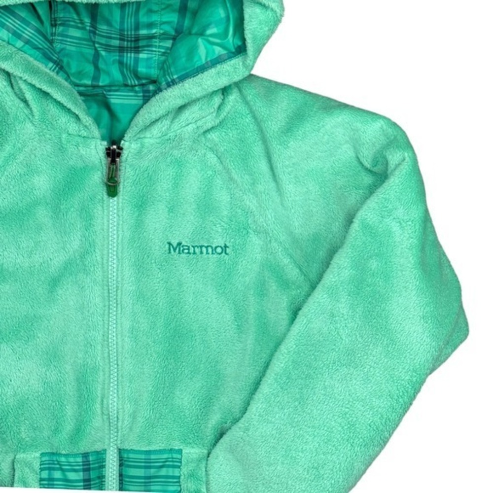 Marmot Youth Reversible Fleece Plaid Hooded Full Zip Jacket‎ Mint Green E45980